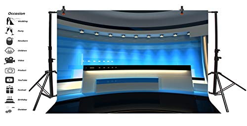 Leyiyi 9x6ft News Broadcast Hall Backdrop Recetation Desk Modern Office Interior Program Record Front Table TV Show Photo Background Business Study Adults Portrait Studio Prop Vinyl Wallpaper - size: 9x6ft