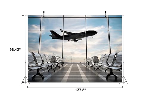 12x8ft Fabric Airport Backdrop Lounge with Plane Pilot Jet Birthday Party Video Recording Zoom Meeting Conference Baby Shower Photoshoot Business Studio Decoration Photography Props - size: 12x8ft