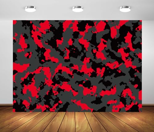 7x5ft Fabric Modern Red Black Gray Camouflage Backdrop Abstract Military Camo Texture Background for Army Solider Party Decorations Photo Studio Props - size: 7x5FT