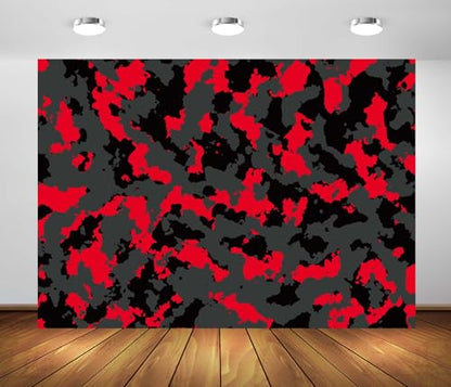 10x6.5ft Fabric Modern Red Black Gray Camouflage Backdrop Abstract Military Camo Texture Background for Army Solider Party Decorations Photo Studio Props - size: 10x6.5FT