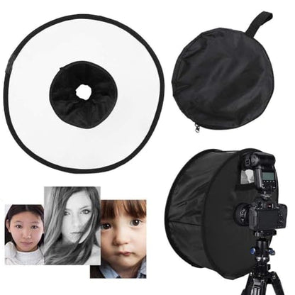 Softbox Diffuser, 42x16cm Foldable Ring Speedlite Flash Diffuser Macro Shoot Round Softbox with Storage Bag for Camera Flash Light