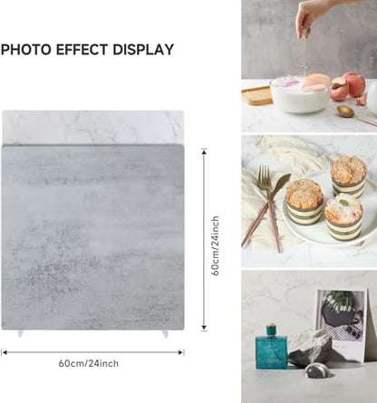 BEIYANG 2 PCS Photo Backdrop Boards with 2 PCS Brackets for Flat Lay or Food Photography Background - color: Marble+ Grey