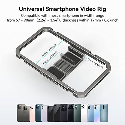 SmallRig Universal Smartphone Video Rig for iPhone 17 16 15 14 for Samsung, Filmmaking Vlogging Rig Aluminium Alloy Phone Video Cage Grip with Cold Shoe Mount for Videomaker Videographer - style: Cage