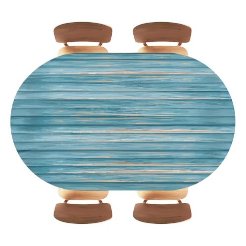 Fitted Oval Tablecloth, Blue Lines Aged Wood Texture Background, Elastic Hem Design for Outdoor BBQ, Indoor Kitchen, Camping and Event Tables, Fits 52"x70" Oval Tables - color: Wood Texture -1, size: 52" x 70" (Oval)