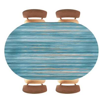 Oval Fitted Tablecloth Polyester, Blue Lines Aged Wood Texture Background, Elastic Edge Cover for Kitchen Island, Patio, Card Tables and Party Use, Fits 48"x68" Oval Tables - color: Wood Texture -1, size: 48" x 68" (Oval)