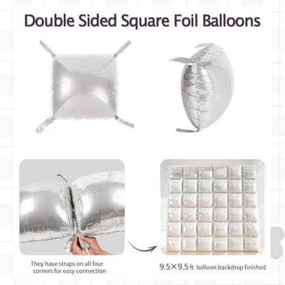 36pcs Pearl White Square Foil Balloons Backdrop Kit - 9.5ft White Elegant Balloon Wall/Tunnel for Birthday, Wedding, Baby Shower, 2026 Graduation Photo Booth (Straws & Ribbon Included) - color: White