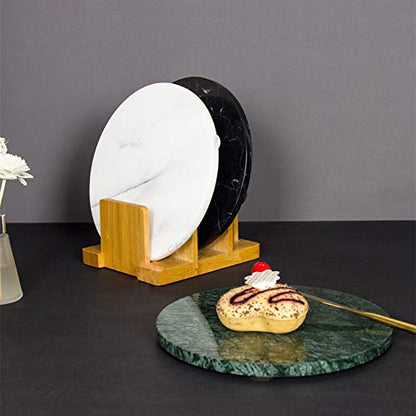Natural Round Marble Tray Glossy Pastry Board for Dessert, Cheese, Coffee, Appetizers (Black Marquina) - color: Black Marquina