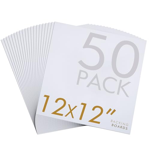Falling in Art 50 Pack Acid-Free Mat Boards - 12x12 Uncut White Backing Boards, 4 - Ply Thickness Backer Boards for Photos, Pictures, Frames, Artworks and Prints - size: 12*12-50 Pack