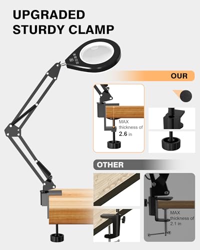 Magnifying Glass with Light, 10X & 5X Real Glass & Anti-Glare Lens, 5 Color Mode Stepless Dimmable LED Desk Magnifying Lamp, Hands-Free Desk Lamp with Clamp for Crafts Reading Repair Hobby (White) - color: White