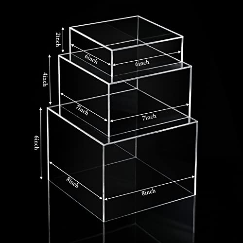 Bucherry 6 Pcs Acrylic Display Risers Acrylic Boxes Acrylic Display Nesting Cubes 5 Sided with Hollow Bottoms Display Stand Shelf for Cosmetics Food Collectibles Jewelry Figures Show (Clear) - color: Clear