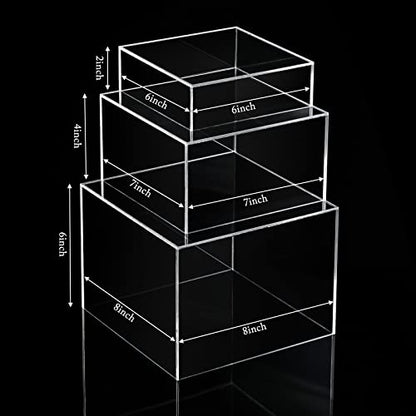 Bucherry 6 Pcs Acrylic Display Risers Acrylic Boxes Acrylic Display Nesting Cubes 5 Sided with Hollow Bottoms Display Stand Shelf for Cosmetics Food Collectibles Jewelry Figures Show (Clear) - color: Clear
