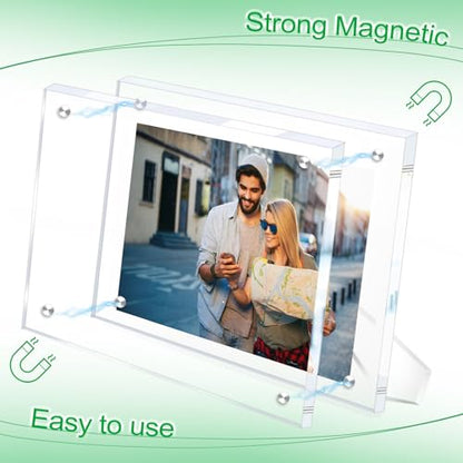 2 Pack(5×7) Acrylic Picture Frames Clear Magnetic Photo Frames Freestanding Lucite Acrylic Block Frame Frameless Desktop Display for Home Office - size: 5"x7"-2Pack