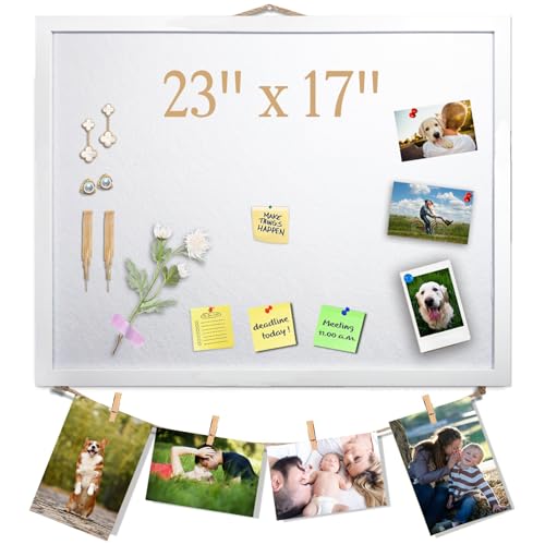 White Bulletin Board Cork Boards Vision Board with Felt, 23"x17" Small Display Pin Board for Walls, Desk, Jewelry, Notes, Collection, Photos, Office, White Framed and Felt Board, 1pc - color: White, size: 1P-23"x17"