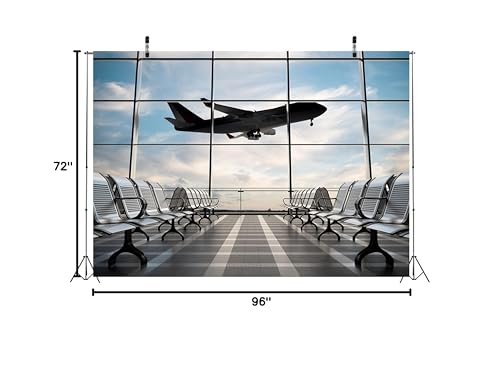 8x6ft Polyester Fabric Airport Terminal Backdrop Airplane Departure Lounge Window Photography Background Plane Party Decorations Pilot Birthday Banner Travel Theme Video Photo Shoot Props - size: 8x6FT