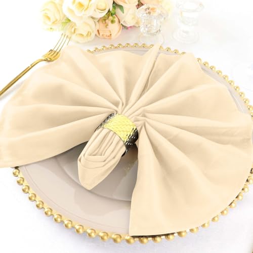 Efavormart Premium Cloth Napkins Set of 5, 20x20 Inch Beige Seamless Dinner Napkins, Washable Linen Table Napkin Cloth with Hemmed Edges for Weddings, Party and Banquet - color: Beige, size: 20" x 20" (Set of 5)