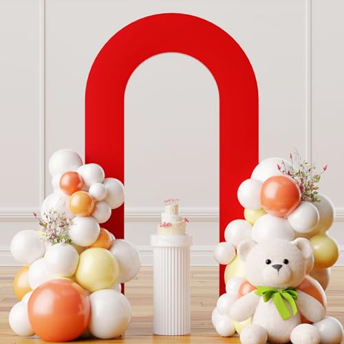 Red 7.2FT Open Arch Backdrop U Shaped Cover, Spandex Double Sided Arch Cover, Fitted Round Top Chiara Stand Cover for Party Wedding Ceremony Baby Shower Birthday Decoration - color: Red