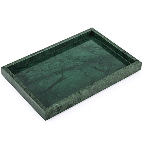 Marble Bathroom Vanity Tray, Natural Luxury Vanity Home Kitchen Bathroom Table Tray, Stone Decorative Countertop Dresser Trays for Key Coffee Perfume Jewelry Makeup (Blackish Green, 12" x 8" x 1.2") - color: Blackish Green, size: 12" x 8" x 1.2"
