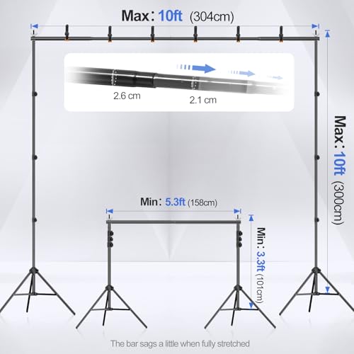 EMART Backdrop Stand 10x10ft(WxH) Photo Studio Adjustable Background Stand Support kit with 2 Crossbars, 8 Clamps, 2 Sandbags and Carry Bag for Parties, Events Decoration, Wedding, Photography - color: Black, size: 10x10ft