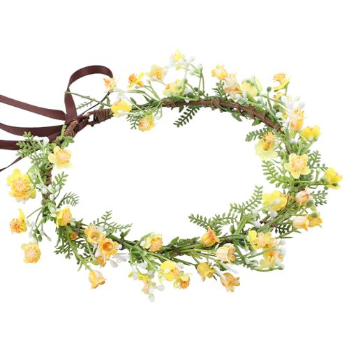 Yellow Flower Crown Headpiece - Yellow Babys Breath Flower Headband Sweet Handmade Floral Headpiece for Festival Party Vacation Cosplay Photography Props - color: Yellow