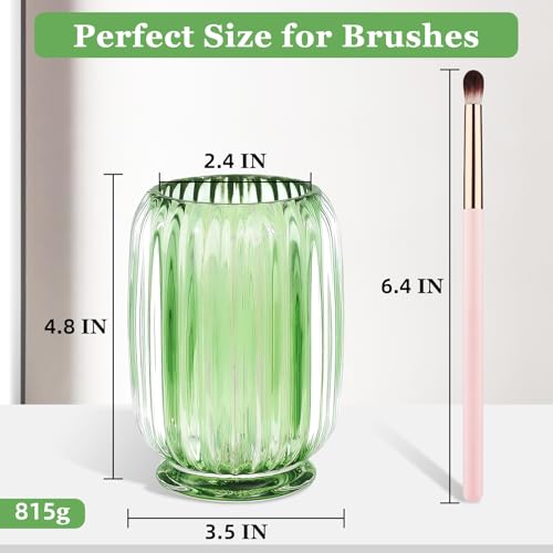 Makeup Brush Holder, Thick Glass Makeup Brush Organizer Cup, 4.8" Tall for Vanity Hair Brush Holder Brushes Storage, Makeup Brush Holder Organizer organizador de brochas de maquillaje Crystal Green - color: Green