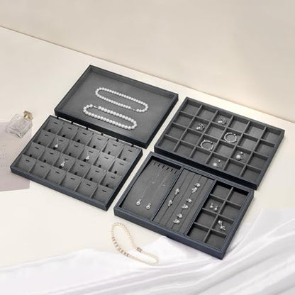 Microfiber Jewelry Display Tray for Ring Necklace Bangle Grey Microfiber Jewelry Organizer Display Flat Tray Catchall - size: 1 Grid