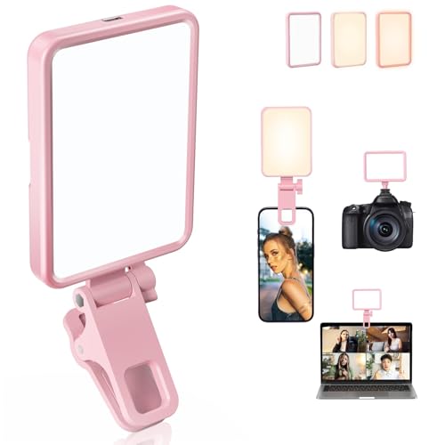 Rechargeable Soft Selfie Light for Phone, Camera, Laptop, 4-14H Battery Portable LED Light for Pictures, Phone Light Clip for Selfie, Vlog, TikTok, Makeup, Video Conference Pink - color: Pink