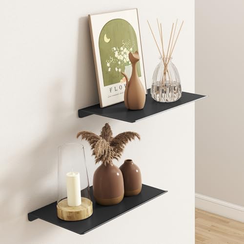 MKO 8" Small Floating Shelves for Wall, Metal Wall Mounted Shelf for Bathroom, Bedroom, Living Room, Kitchen, Little Mini Tiny Display Hanging Shelves for Books/Storage/Room Decor 2 Packs, Black - color: Black, size: 8 in