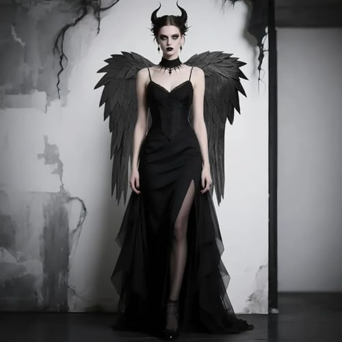 Black Adult Angel Wings 2.9Ft Angel Wings Costume Accessories for Women Costume Photoshoot Prop Cosplay Birthday Party Photography Lightweight Fairy Wings - color: Black, size: 2.9Ft
