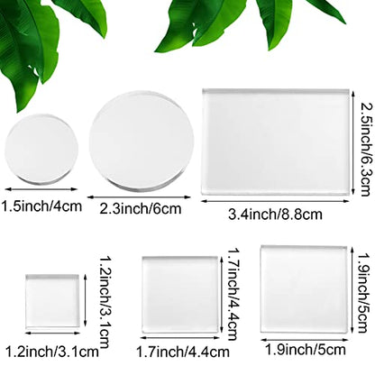 Amyhill 6 Pcs Acrylic Blocks Wedding Flat Lay Props Acrylic Styling Photography Clear Stamp Display Block Set Props Wedding for Scrapbooking Crafts(Square, Round) - style: Square, Round