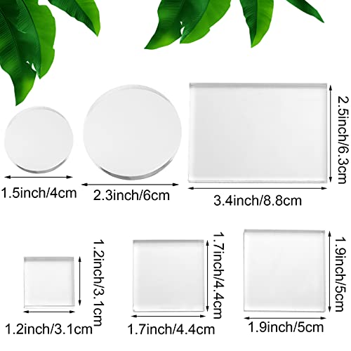 Amyhill 6 Pcs Acrylic Blocks Wedding Flat Lay Props Acrylic Styling Photography Clear Stamp Display Block Set Props Wedding for Scrapbooking Crafts(Square, Round) - style: Square, Round