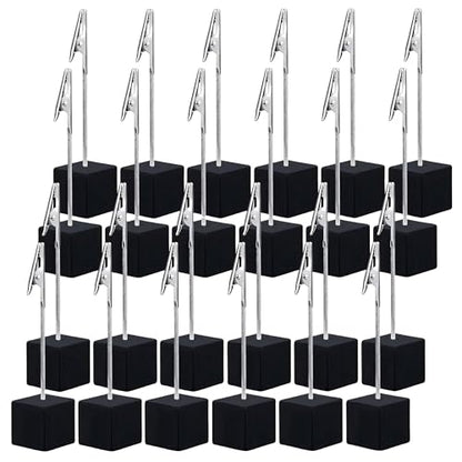 24PCS Wooden Cube Memo Holders with Alligator Clips Table Number Stands, Base Memo Clip Holder Photo and Card Display Clips for Wedding, Event, Office Desk Use (Black) - color: Black