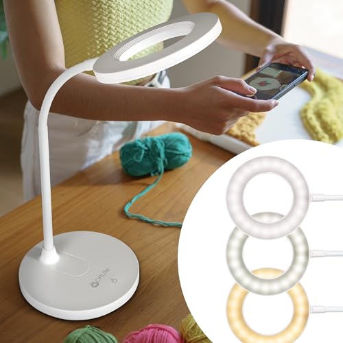 OttLite Vibe LED Ring Light, Rechargeable and Portable, 3 Color Temperatures, Book Light, Table Lamp Reading, Work, Desk Lamp for Home Office or Bedside - color: White Desk Light