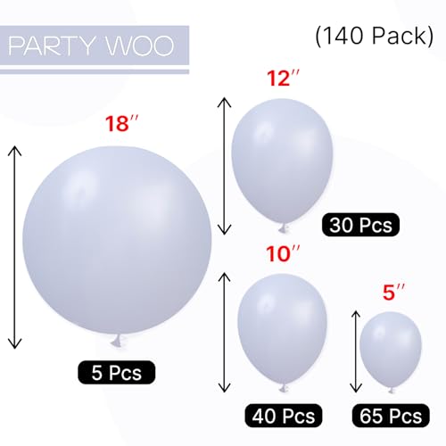 PartyWoo Dusty Blue Balloons 140pcs Different Sizes Pack of 18 12 10 5 Inch Slate Blue Boho Neutral Balloon Arch Kit for Baby Shower Graduation Cat Tornado Birthday Party Decorations Blue-F51 - color: Blue-f51
