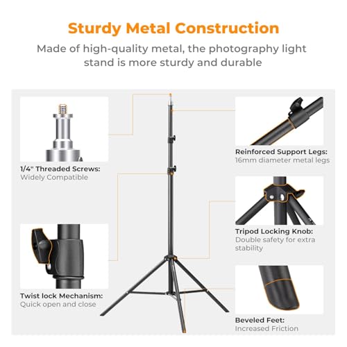 K&F CONCEPT Light Stand for Photography, 6.5ft/2M Portable Extendable Photo Video Tripod Stand, Lighting Tripod with 1/4" Screw for Lighting/Strobe Light/Webcams/Cameras/Softbox, with Storage Bag - size: 2.0M