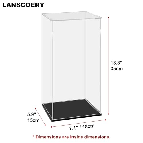LANSCOERY Acrylic Display Case, Assemble Showcase Display Box for Collectibles, with Dustproof & Seamless Display Design, 5.9x7.1x13.8inch Black Base - color: Black, size: 5.9x7.1x13.8inch; 15x18x35cm