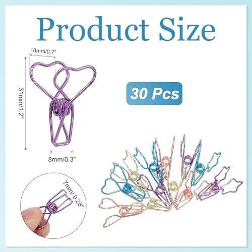 PATIKIL 30Pcs Paper Office Binder Clip, 1.2" Small Metal Wire Hollow Out Paper Clamps Heart Design Long Tail Binder Clips for Photo Clothes Hanging Office Home Food Package, Purple - color: Purple