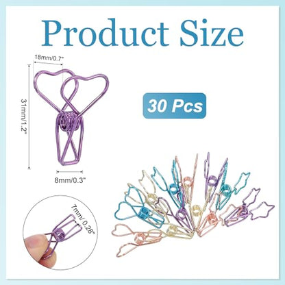 PATIKIL 30Pcs Paper Office Binder Clip, 1.2" Small Metal Wire Hollow Out Paper Clamps Heart Design Long Tail Binder Clips for Photo Clothes Hanging Office Home Food Package, Purple - color: Purple