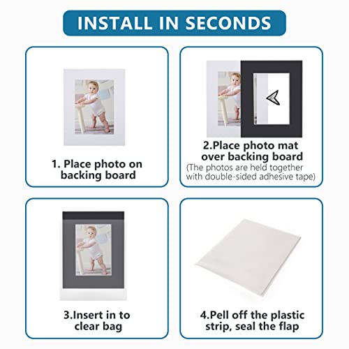 Somime 10 Pack 11x14 Black Picture Mat Kit for 8x10 Photo with White Core Bevel Cut Mattes Sets - Includes 10 Acid Free Pre Cut Mats & 10 Backings & 10 Print Sleeve Bags - size: 11x14 10pack black complete set for 8x10