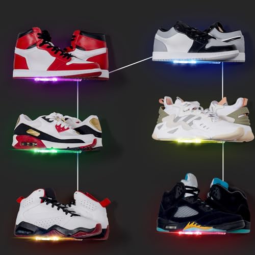 OAPRIRE LED Acrylic Floating Shoe Display 6-Pack | Remote & App Control, 60,000+ RGB Colors, 213 Modes, Music Sync Color Changing, USB Powered, Perfect for Shoe Sizes 6-13 - size: APP Control of Light