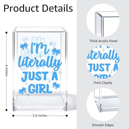 I'm Literally Just A Girl Cosmetic Organizer Pen Holder, Funny Bow Vanity Accessories for Girls Daughter, Desk Accessories Makeup Brushes Holder for Friend Sister, Back To School Gifts Organizer