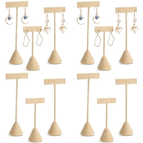 Marsui 12 Pcs Earring Display Set T Bar Earring Display Stand with 3 Heights Earrings Stand for Jewelry Vendors (Linen Color) - color: Linen Color
