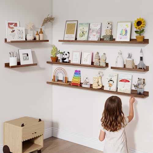 Heimlove Picture Ledge Shelf,48 inch Long Floating Shelves for Wall Set of 2,Picture Shelf with Lip for Wall Decor,Living Room,Bedroom,Bookshelf,Nursery,Perfume,Walnut Color - color: Walnut, size: 48'', Set of 2