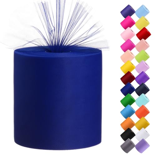 Tulle Fabric Roll, 6” by 200 Yards (600FT) Tulle Organza Fabric Spool for DIY Tutu Skirt Baby Shower Decor Wedding Backdrop Crafts Birthday Party Supplies (Royal Blue) - color: Royal Blue