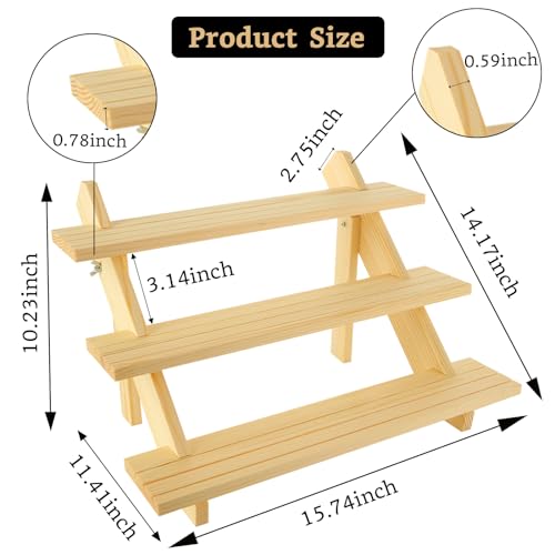 Acrux7 2 Pack 3 Tier Wooden Display Stand, Wooden Earring Display Wood Cupcake Stands, Detachable Wood Tiered Jewelry Card Display Stand with Groove for Jewelry Cupcake Vendors Retail Party Home