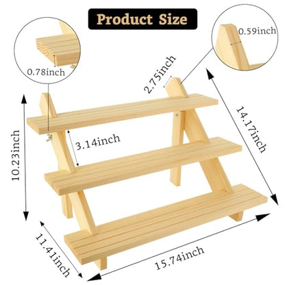 Acrux7 2 Pack 3 Tier Wooden Display Stand, Wooden Earring Display Wood Cupcake Stands, Detachable Wood Tiered Jewelry Card Display Stand with Groove for Jewelry Cupcake Vendors Retail Party Home