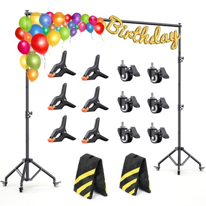 Backdrop Stand with Wheels 10x7.5Ft (WxH), Photo Backdrop Stand Easy to Move,Heavy Duty Back Drop Adjustable Stand for Parties,Banner Stand Photography and Video Studios