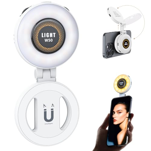 Magnetic Portable Selfie Light for iPhone - Phone Ring Light Rechargeable for Camera Picture Make up Photos Video Conferences LED Selfie Ring Fill Light TikTok/Zoom Calls/Video Conference - color: black-white