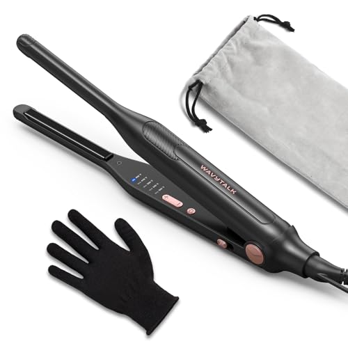 Wavytalk 3/10" Small Flat Iron, Pencil Flat Iron for Short Hair, Pixie Cut and Bangs, Curling Iron for Short Hair, Mini Hair Straightener for Edges with Anti-Pinch Design, Tiny Hair Straightener - color: Bright Rose Gold