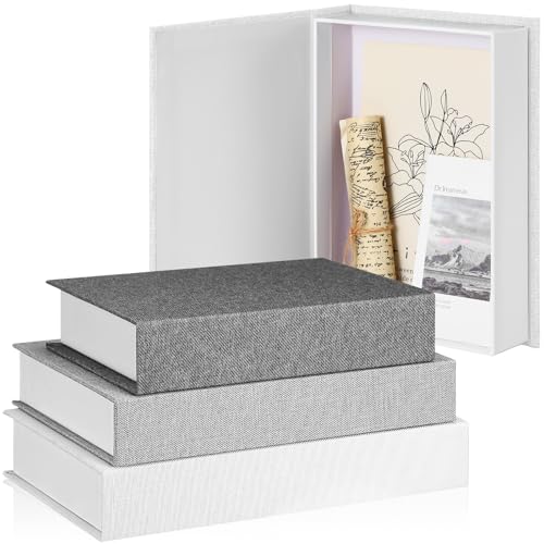 Tioncy 3 Pcs Fake Book Box Neutral Linen Book Box Decorative Faux Prop Storage for Farmhouse Home Decor shelf Table Card Photo DIY Keepsake Gift(Multi Sizes,Gray Tone) - color: Gray Tone, size: Multi Sizes