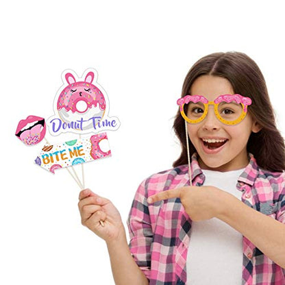 Generic Donut Photo Booth Props Set, 25pcs Paper & Wood, Pink, Solid, 7.8"W x 12"L, Photo Props for Birthday, Party, Photo Sessions - color: Donut